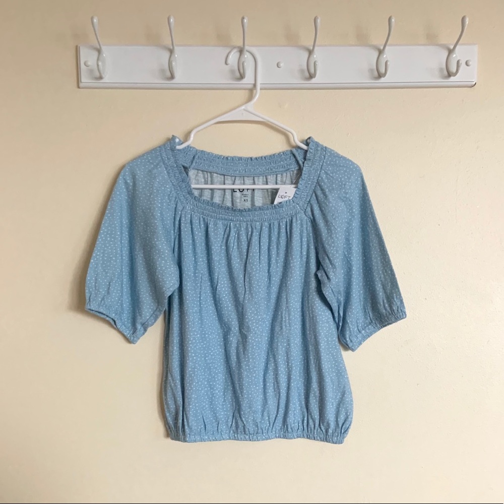 Blue with white polka dots shirt